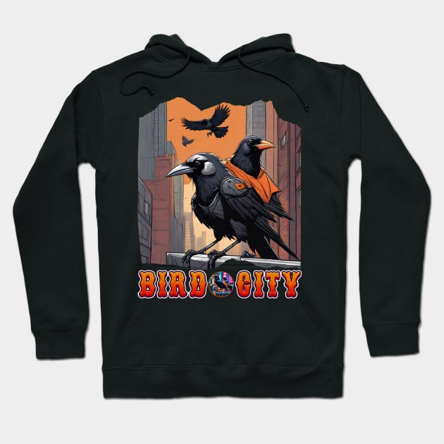 BIRD CITY BALTIMORE RAVEN AND ORIOLES OVER VIEW THE TOWN DESIGN Hoodie by The C.O.B. Store